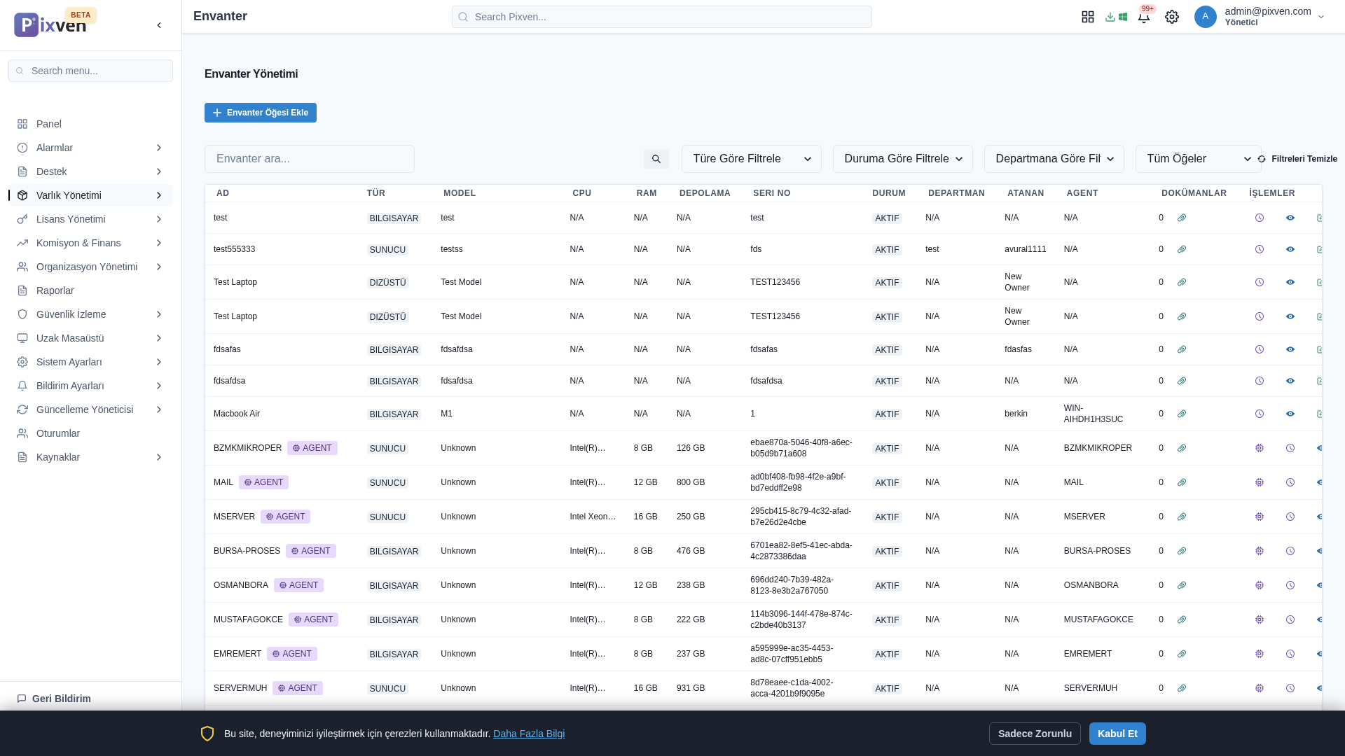 Envanter Yönetimi ekran görüntüsü