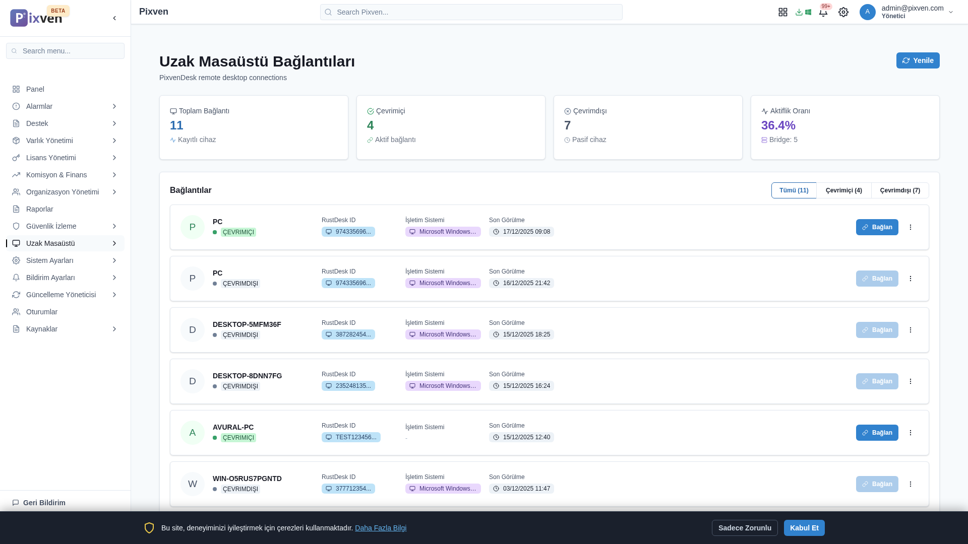 Uzaktan Kontrol - PixvenDesk ekran görüntüsü